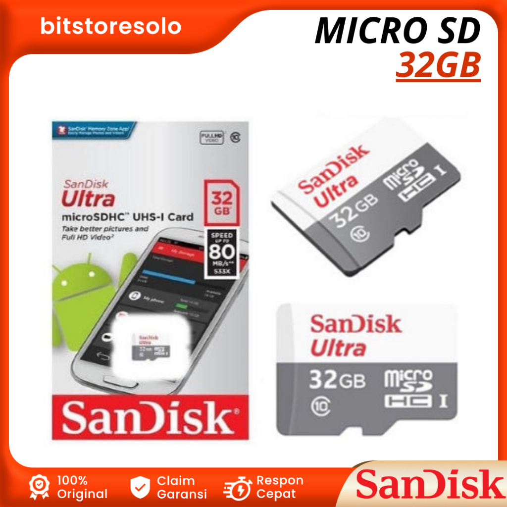 Jual Micro SD MMC Memory Card Sandisk 32 GB 32GB Class 10 80Mb Original