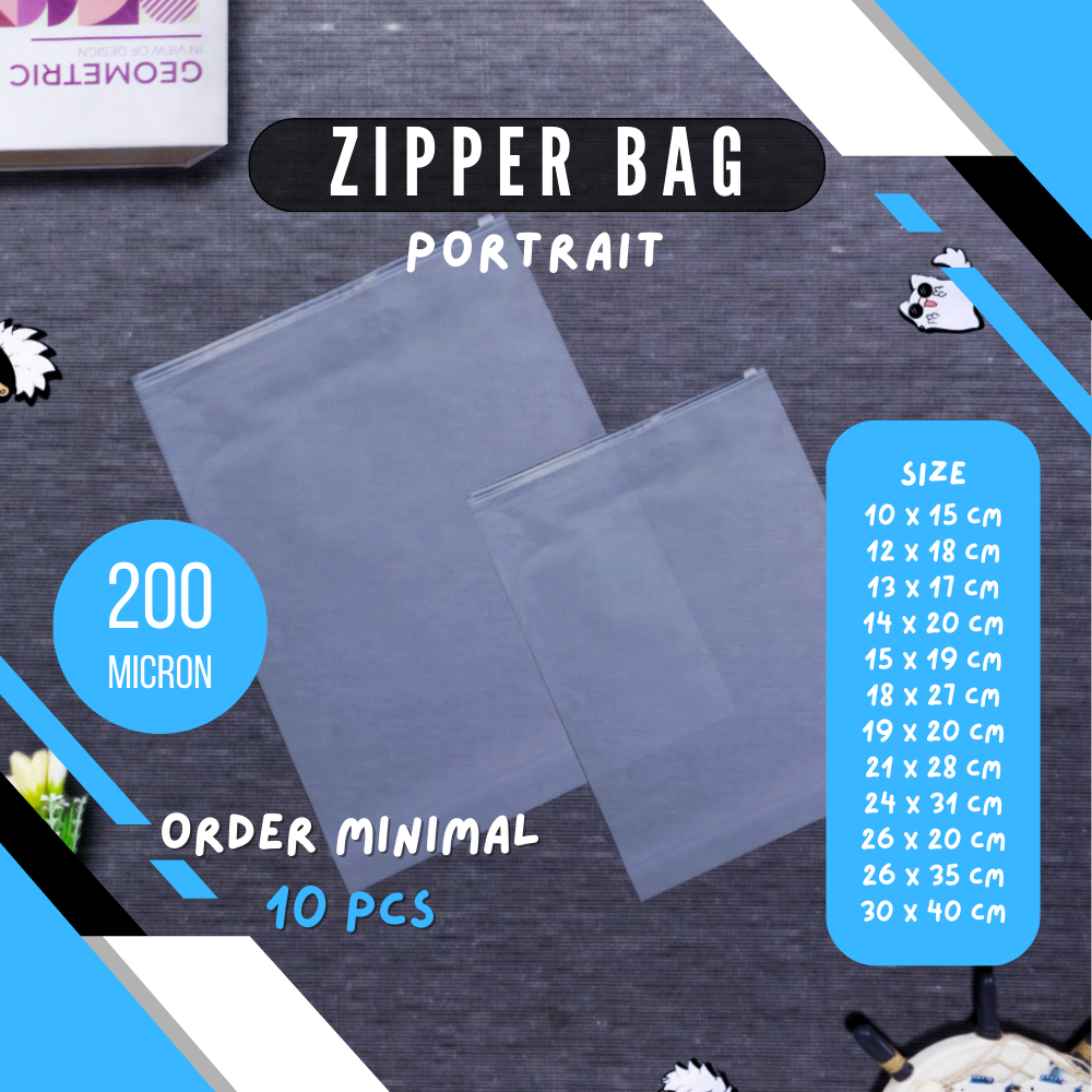 Jual Zipper Bag Portrait Transparan Doff Organizer Bag Pouch Plastik Penyimpanan Ziplock Murah