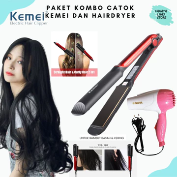 CL Catok Rambut 2in1 Kemei Infrared Ceramic Kontrol Suhu Otomatis Catokan Rambut Lurus