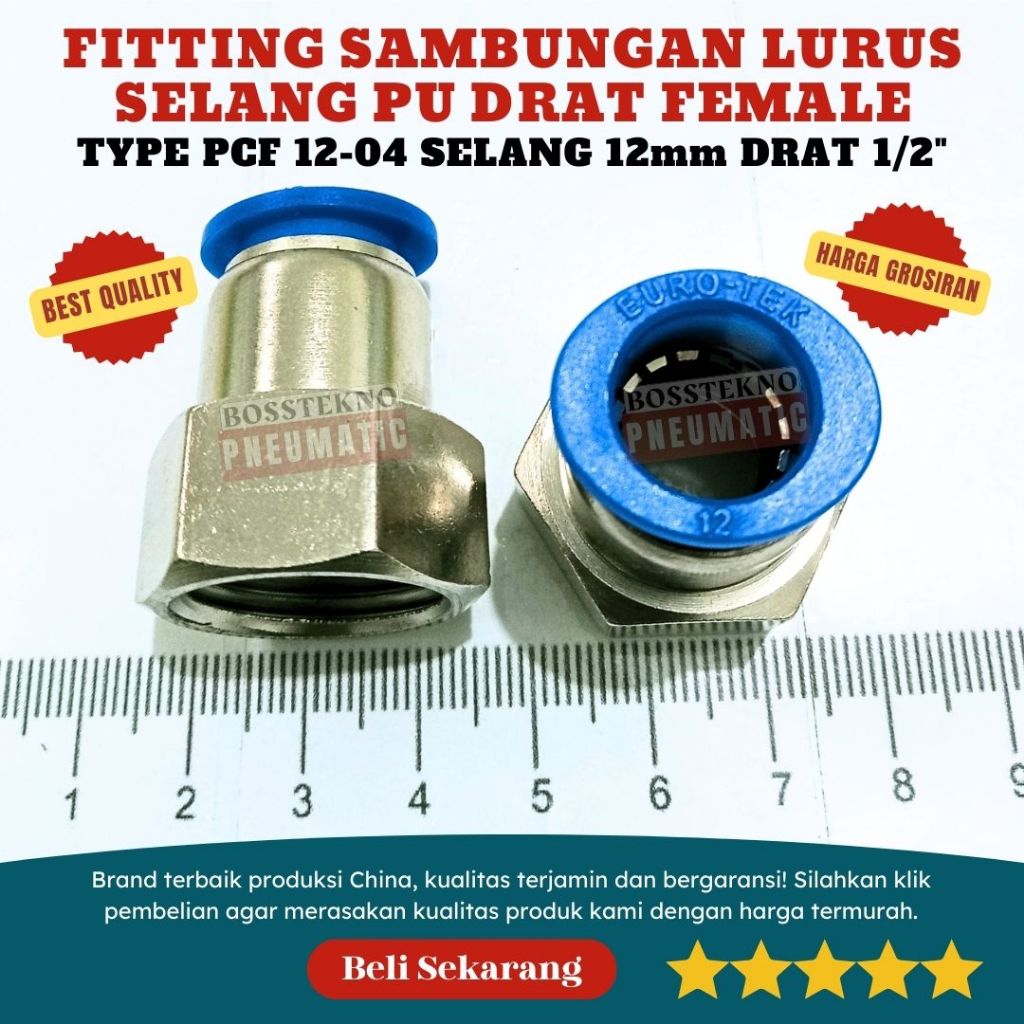 Jual Fitting Pneumatic SAMBUNGAN Selang LURUS UKURAN 12mm Drat FEMALE 1 ...