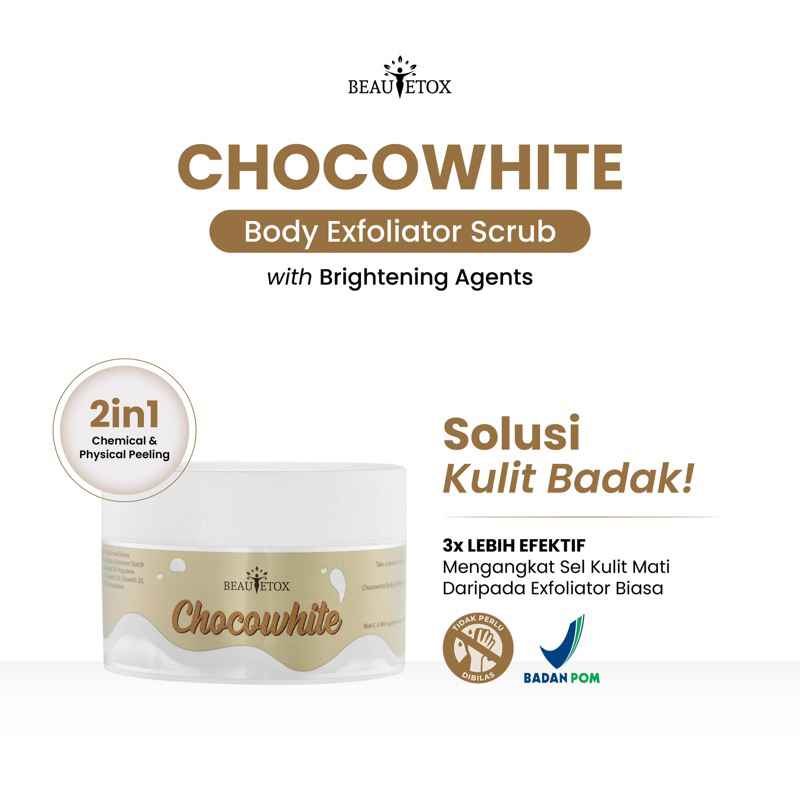 Jual Beautetox Chocowhite Body Exfoliate Scrub Lulur Pemutih Gluta Salicylic Jerawat Punggung
