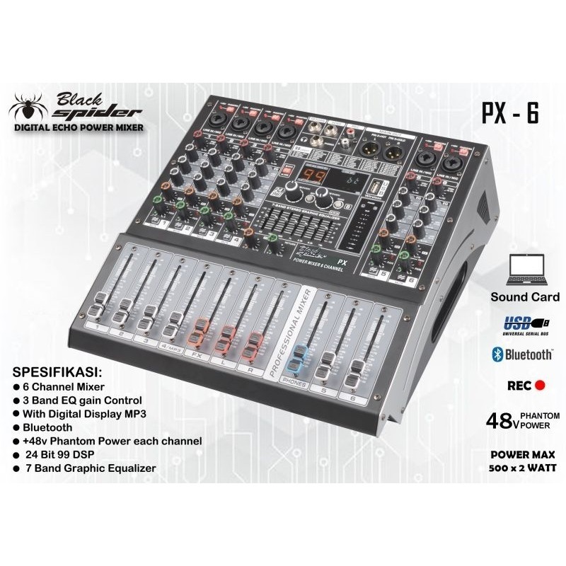 Jual POWER MIXER BLACKSPIDER PX6 / PX 6 ORIGINAL 700 WATT Shopee