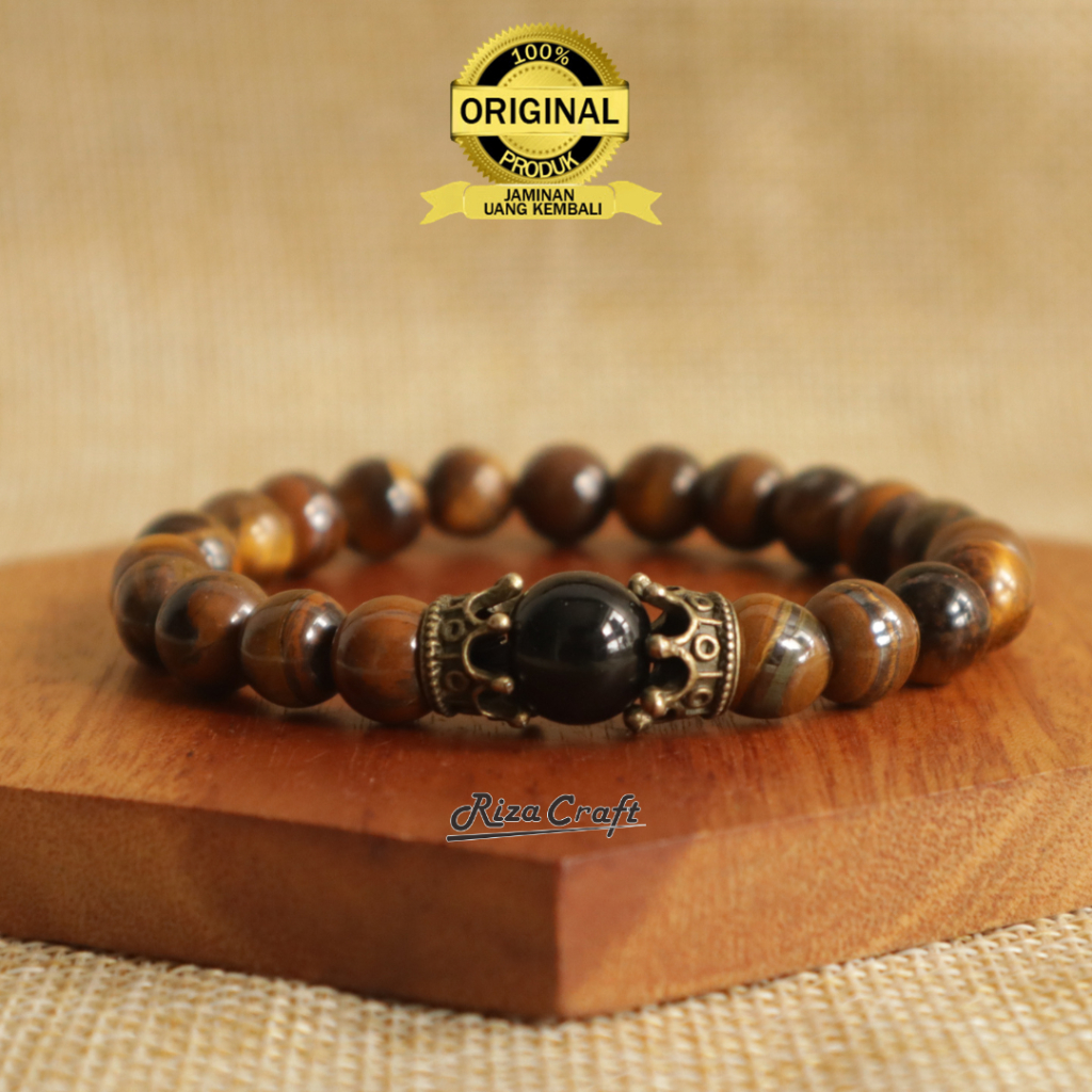 Jual Gelang Batu Akik Tiger Eyes sekat Crown Mahkota Black Onyx Hitam ...