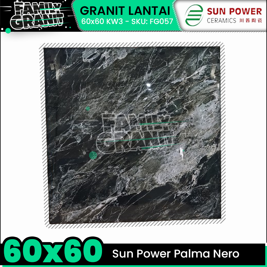 Jual Granit Hitam 60x60 Sun Power Palma Nero Glossy Motif Marmer Lantai