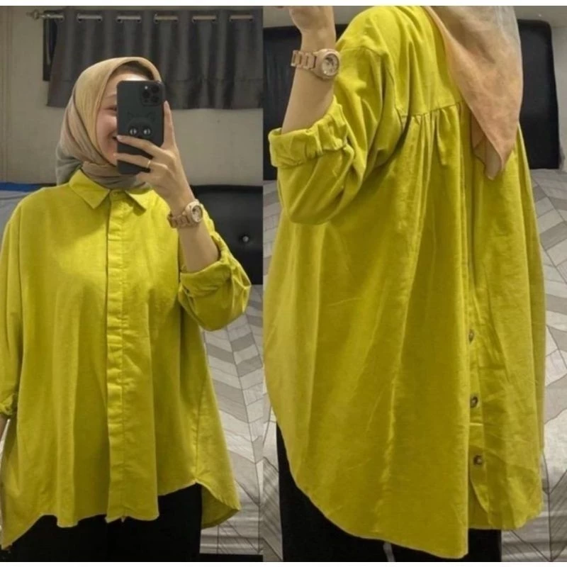 Hana Top Linen Kemeja Oversize Adem Nyaman