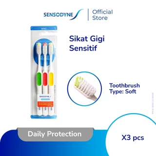 Sensodyne Toothbrush Sikat Gigi Sensitif Bulu Sikat Lembut dengan Gagang Sikat Mudah Digengam Daily Protection Soft 3s