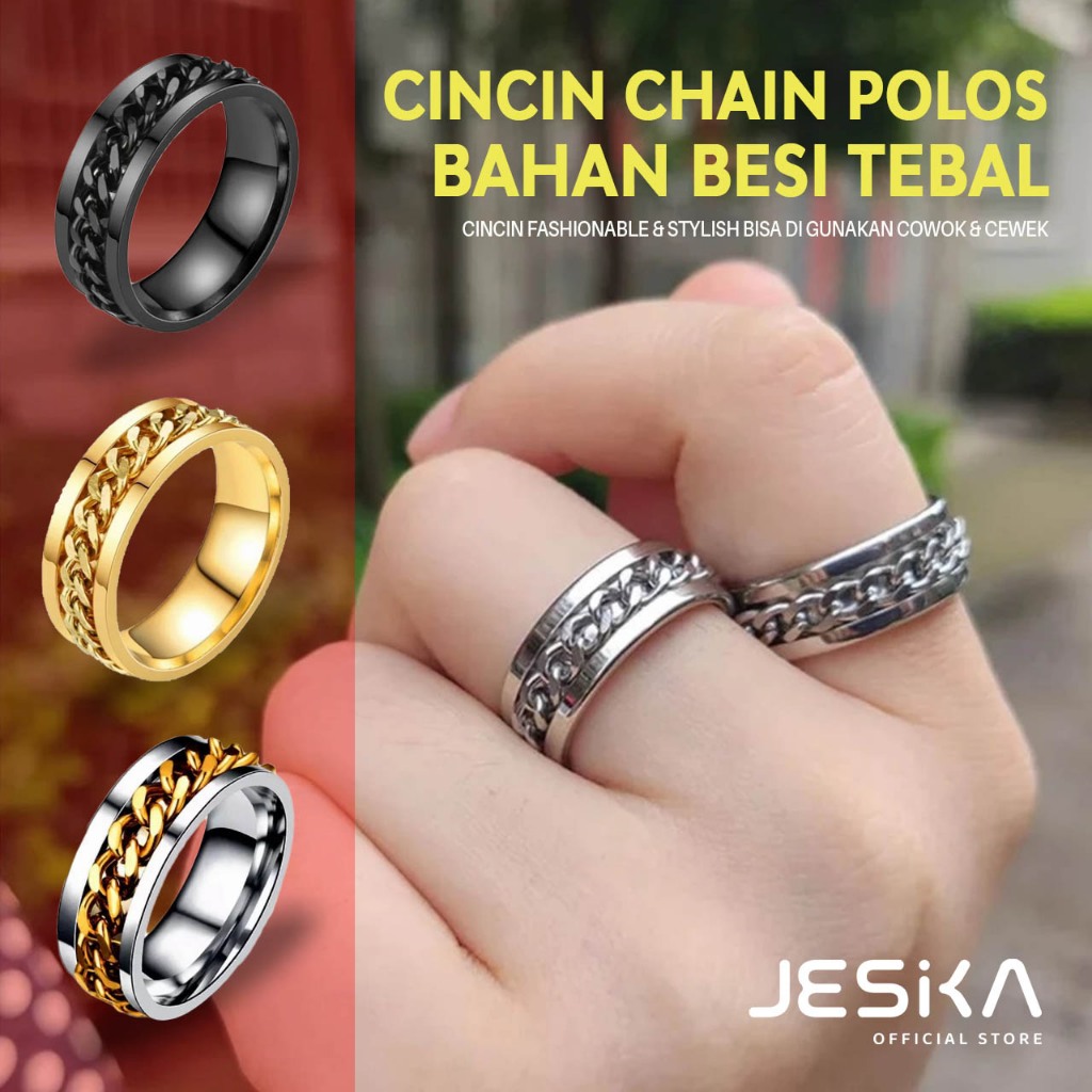 Jual Cincin rantai chain ring titanium pria wanita couple stylish ...