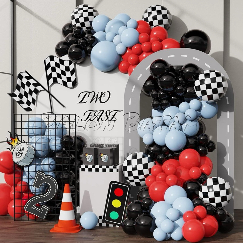 Paket Balon Backdrop Racing Merah hitam 98pcs