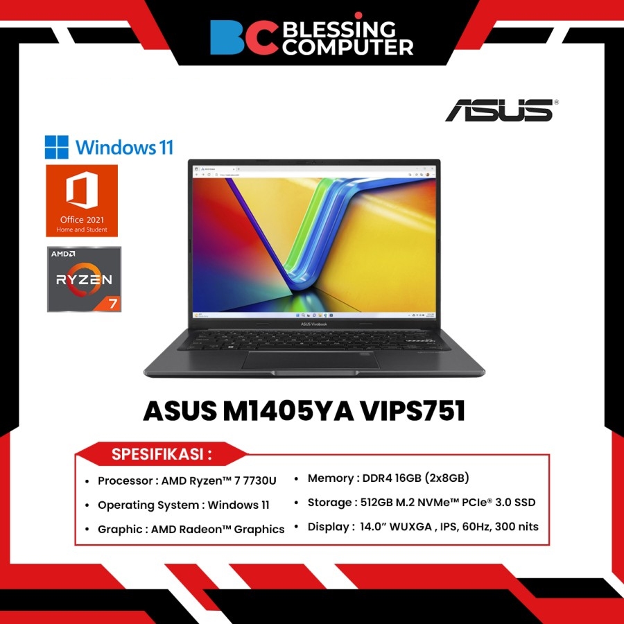 Jual ASUS M1405YA VIPS751 Ryzen 7 7730U 16GB 512GB W11 OHS Indie Black ...