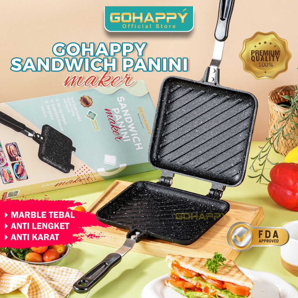Jual GOHAPPY Cetakan Roti Panini Sandwich maker tanpa listrik - Panci ...