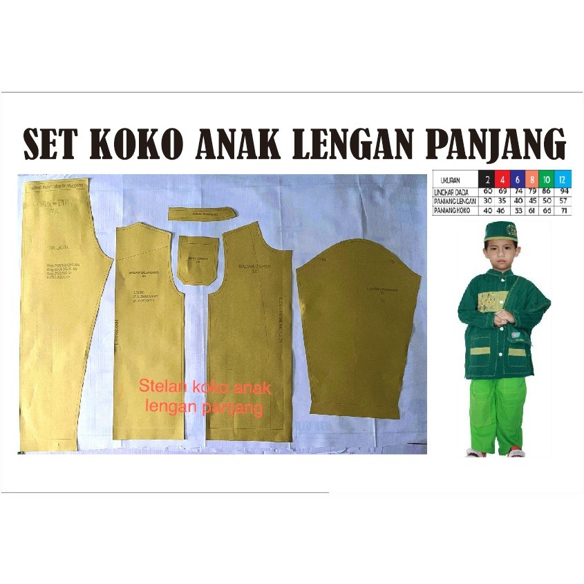 Jual pola BAJU KOKO ANAK POLA BAJU MUSLIM ANAK LAKI Lengan Panjang POLA