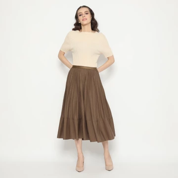 MINEOLA Serenity Choco Brown Pleated Midi Skirt (Rok Wanita Midi Plisket Impor Premium Korean