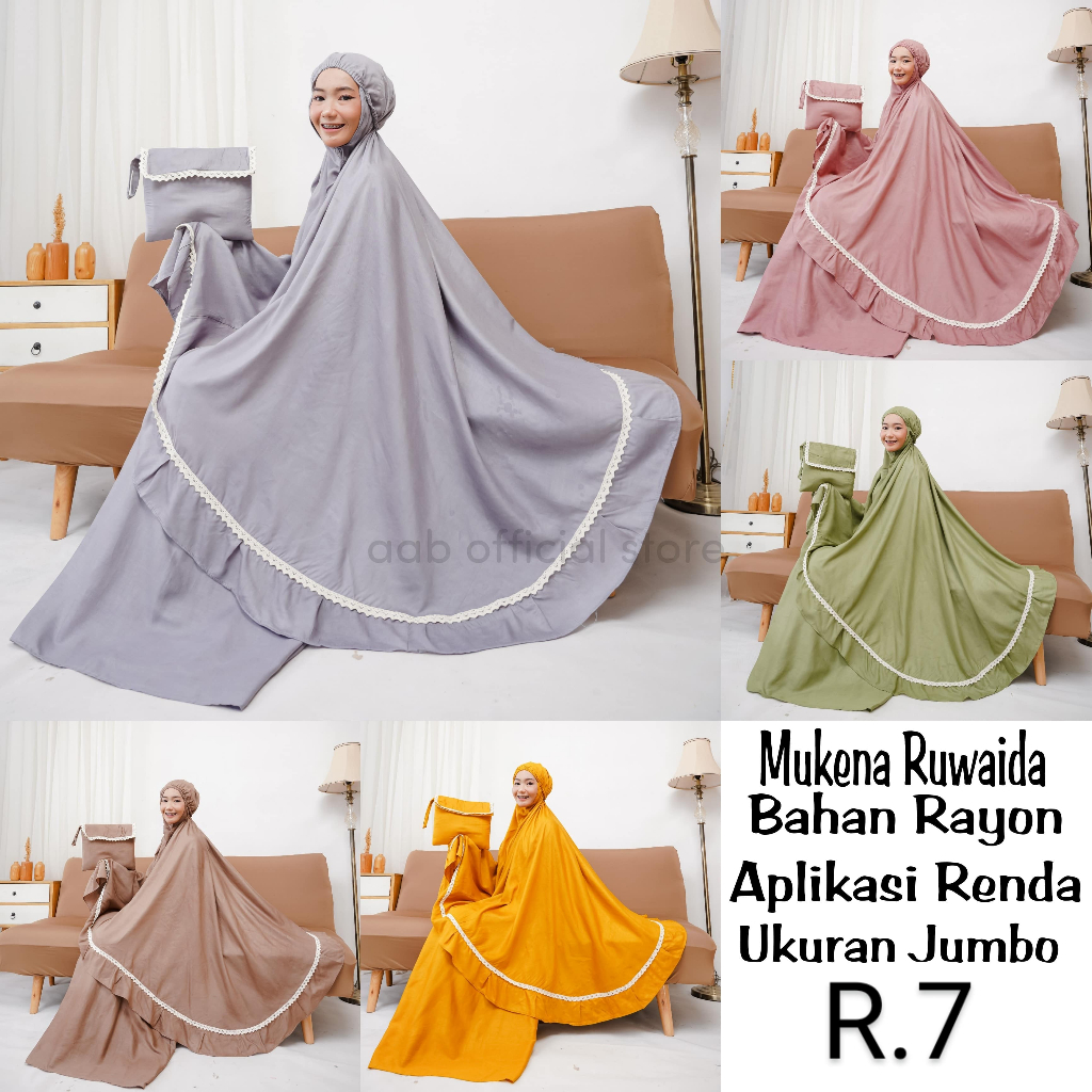 Mukena 10pcs Dewasa Ruwaida Rayon Polos Renda Jumbo