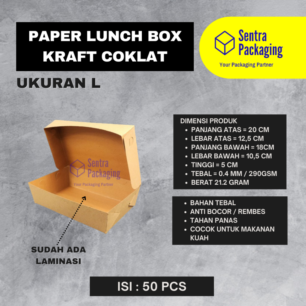 Jual Paper Lunch Box Kraft Coklat Ukuran L Laminasi Kotak Makan Kertas ...