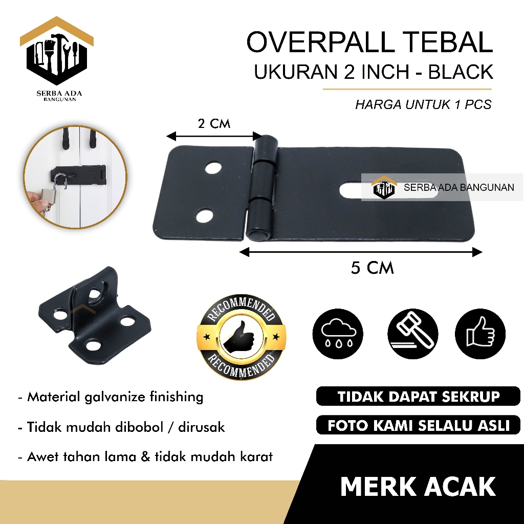 Jual Overpall Hitam Tebal Staples Hasps Tempat Gembok Cantelan