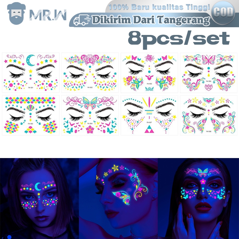 Jual Pcs Set Face Stiker Glow In The Dark Face Sticker Stiker Wajah Makeup Sticker Wajah