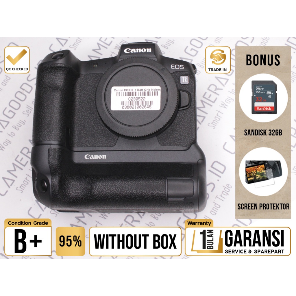 Jual Canon EOS R Mirorrless with Battery Grip BG-E22 - Grade B+