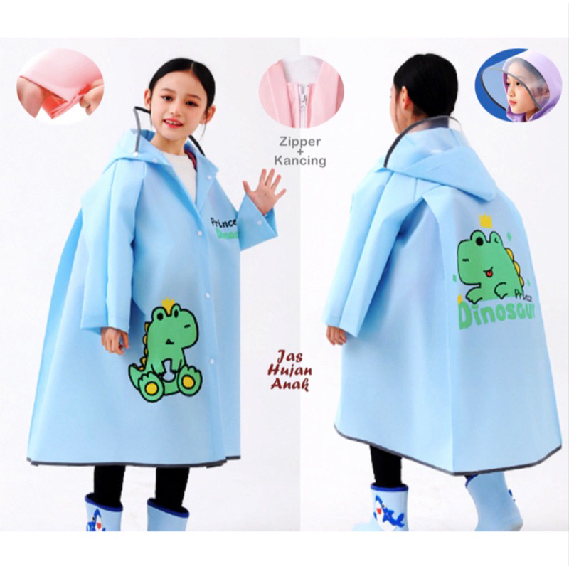 Jual Zipper Jas Hujan Sor Rabbit Prince Dinosaur Model Resleting Dan Kancing Ada Ruang Ransel