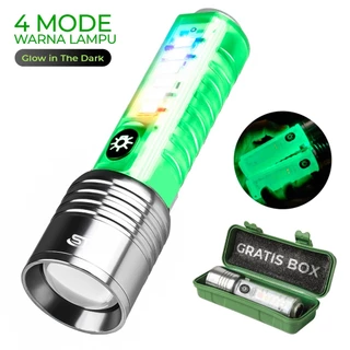 Allefix Senter LED Magnet 8 Mode Glow In The Dark Super Terang Senter Mini Zoom In Zoom Out- 520A