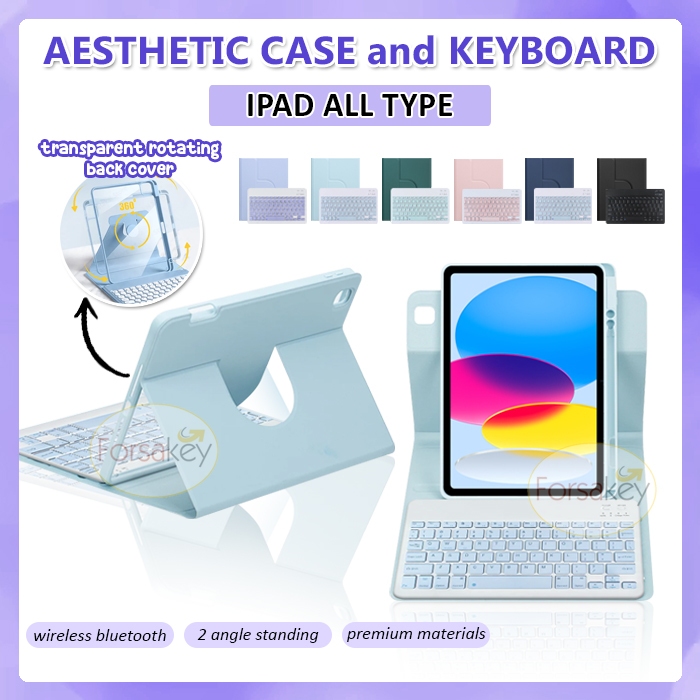 Keyboard Acrylic Case iPad Generasi 10 Air Pro 11  Inch M1 M2 Chip Wireless Bluetooth Kibord Keybord Keyboard Rotating Flip  Case