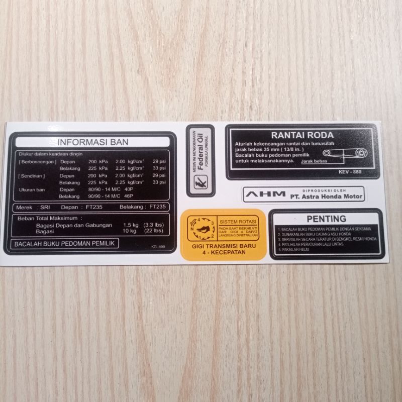 Jual Sticker warning peringatan prosedur informasi penting OK Honda ...