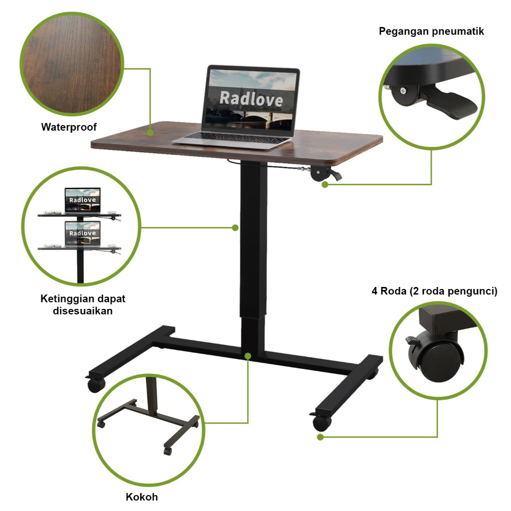 Jual Meja Laptop Roda Minimalis Adjustable 75 - 120 CM Multifungsi ...