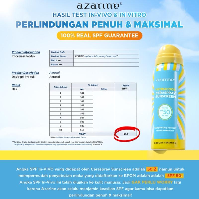 Jual AZARINE HYDRACOOL CERASPRAY SUNSCREEN SPF50 PA+++ 50ml | Shopee ...