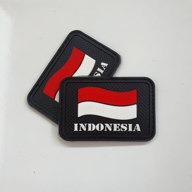 Jual Patch Rubber Logo Bendera Merah Putih Indonesia Berkibar Dasar Hitam Tempelan Emblem