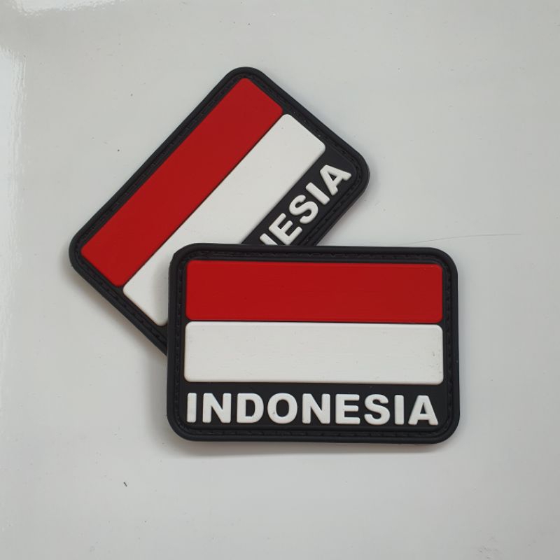 Jual Patch Rubber Bendera Merah Putih Tulisan Indonesia Opal Tempelan Emblem Karet Aksessoris 9033