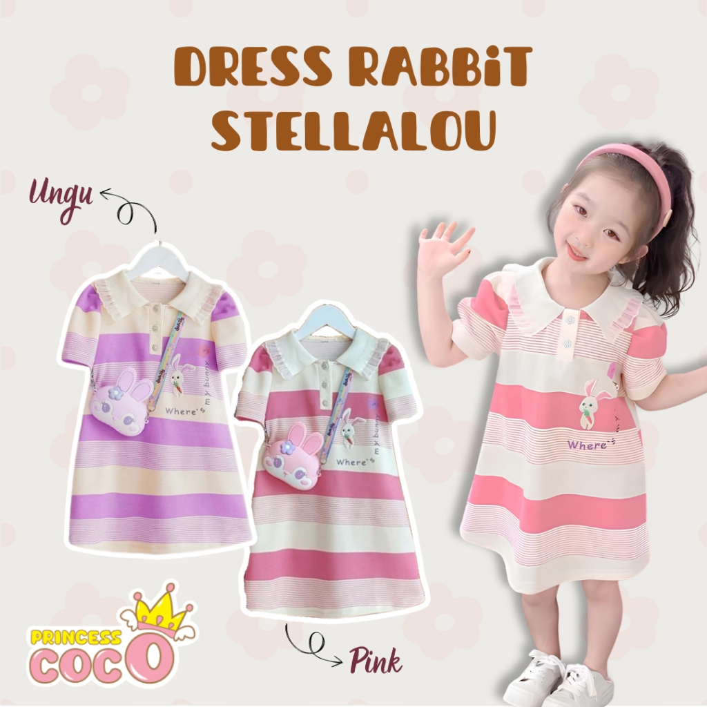 Jual [PRINCESS COCO] 210 Tahun Dress Rabbit Salur Baju Anak Perempuan