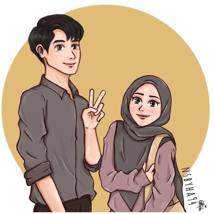 Jual SABLON SETRIKA GAMBAR CEWEK KARTUN SUAMI ISTRI ISLAMIC | SABLON ...
