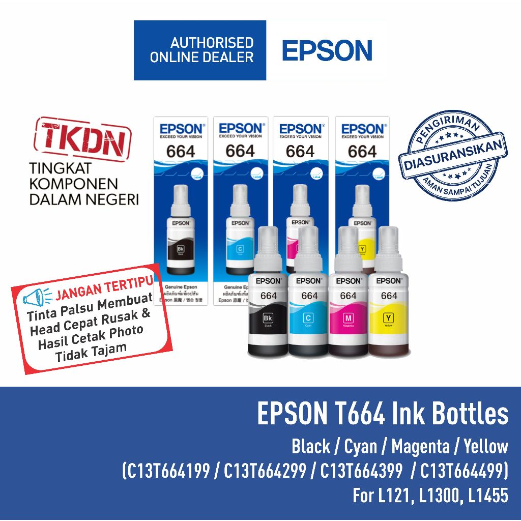 Jual Tinta Epson T664 T 664 T 664 T6641 T6642 Original L120 L121 L1300 L1455 L310 L360 L565 0707