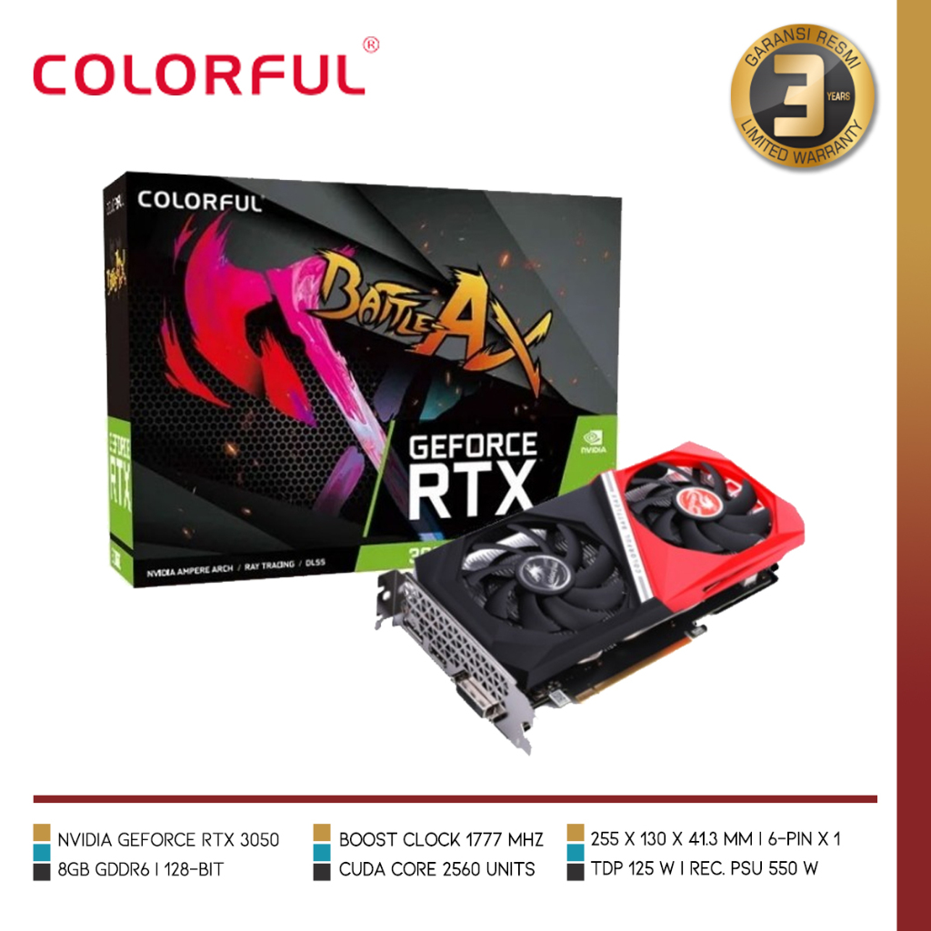 Jual COLORFUL GeForce RTX 3050 NB DUO V2-V | GeForce GTX 3050 8GB GDDR6 ...