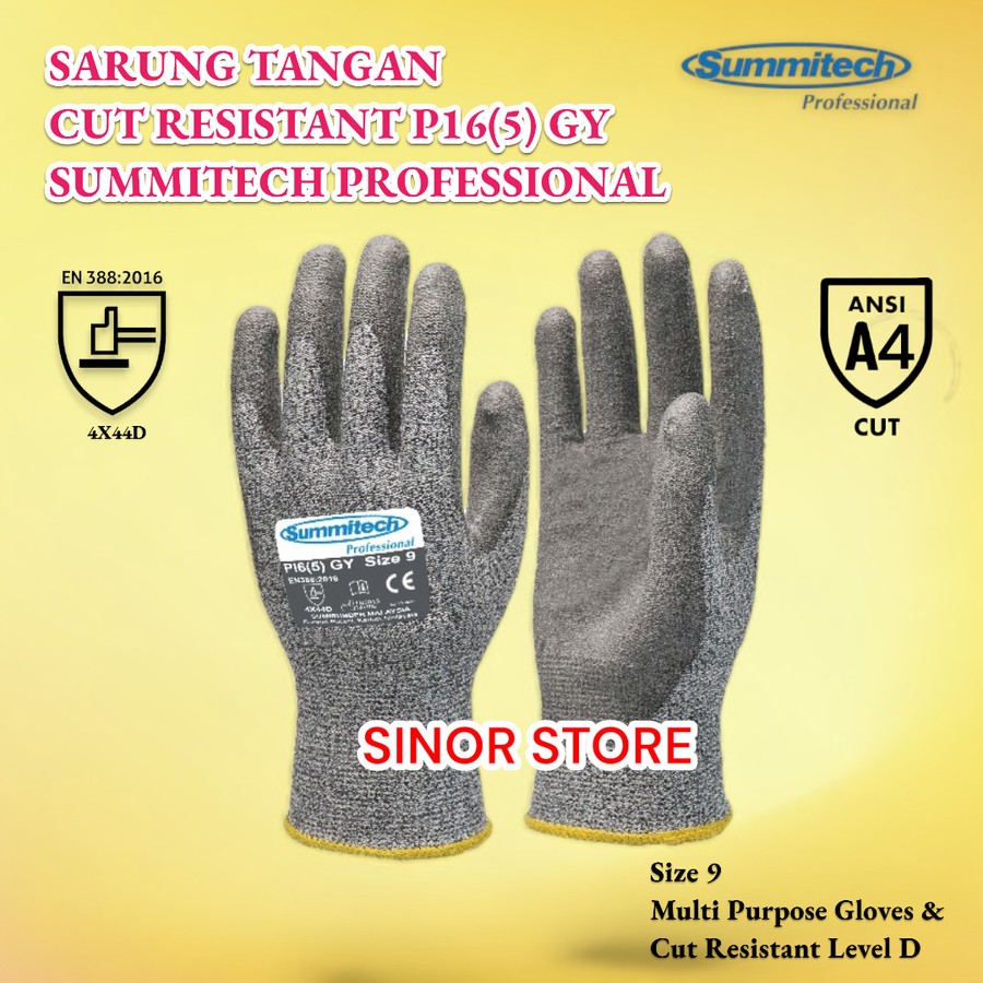 Jual Sarung Tangan Cut Resistant Gloves P16(5) GY 9 Summitech | Shopee ...