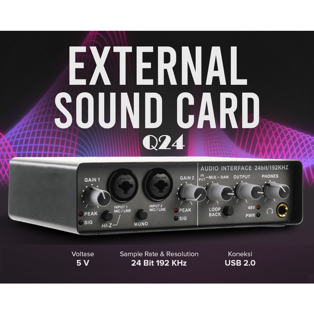 Jual Soundcard Audio Interface Q24 192Khz, home recording mixing ...