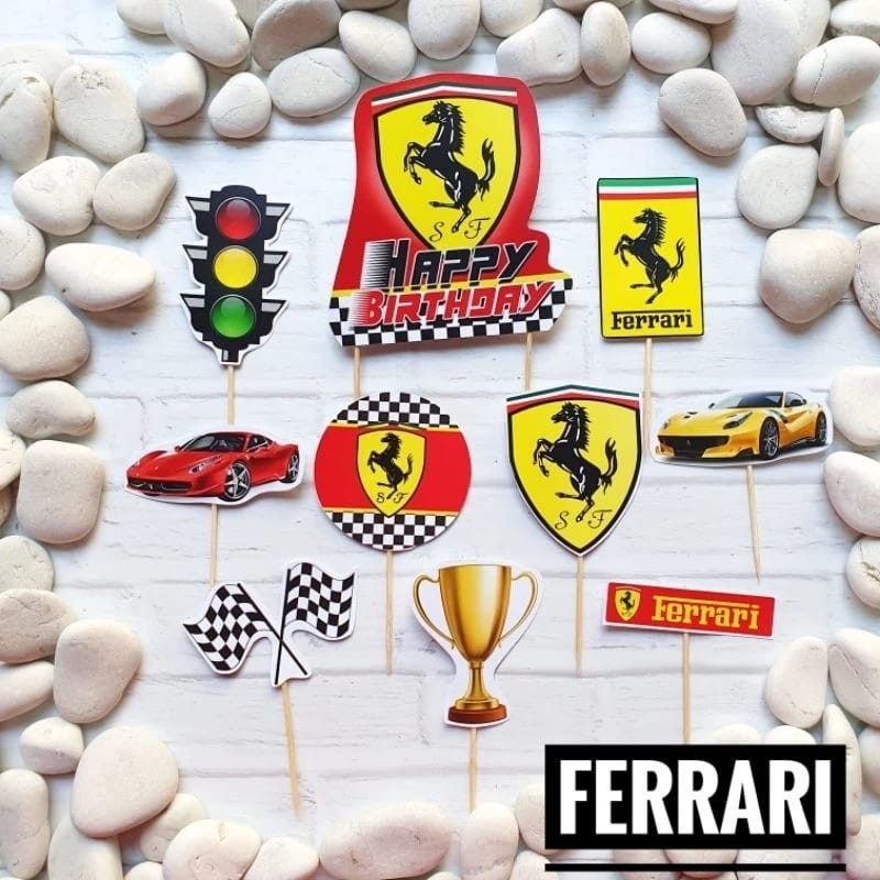 Jual satu set cake topper hiasan kue ulang tahun karakter FERRARI Mobil