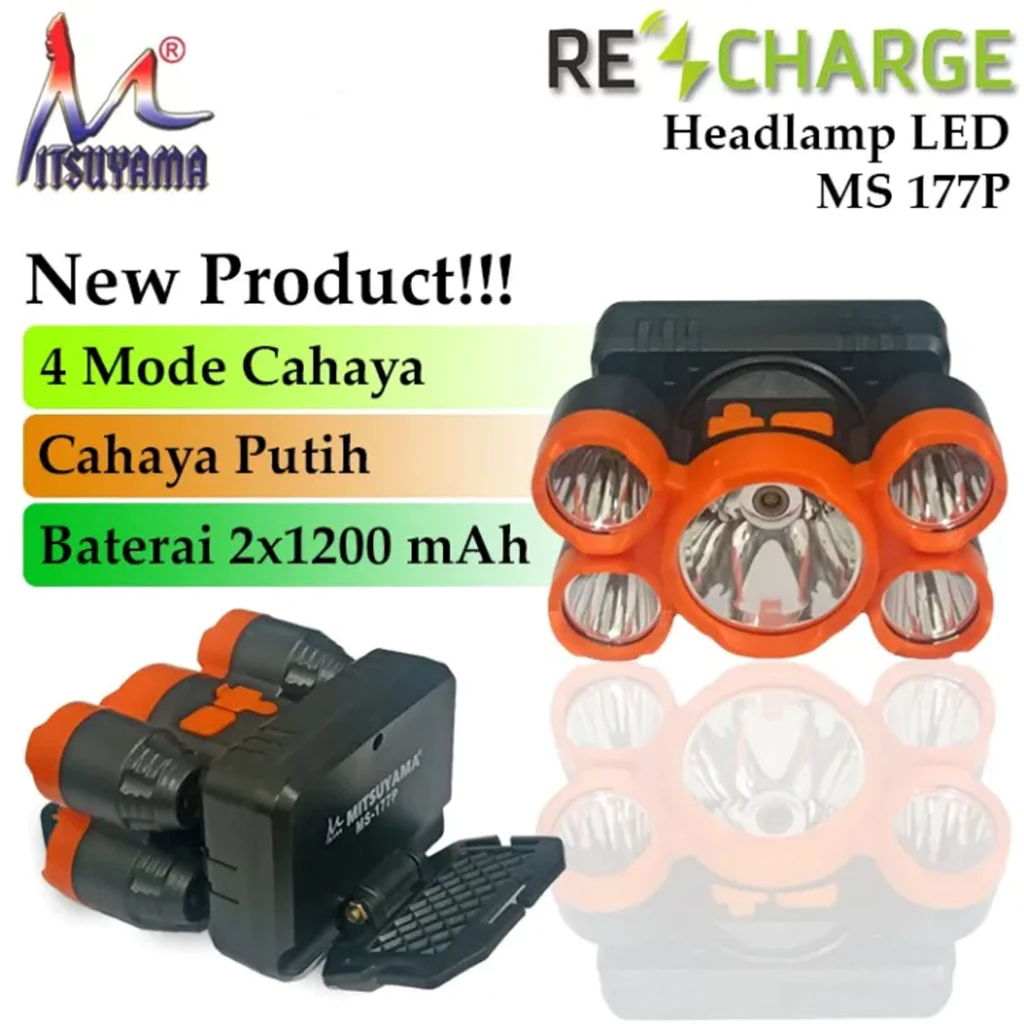 Headlamp LED Senter Kepala Mitsuyama MS-177P 4 Mode Cahaya Rechargeable Tahan 12 Jam | AutoStock
