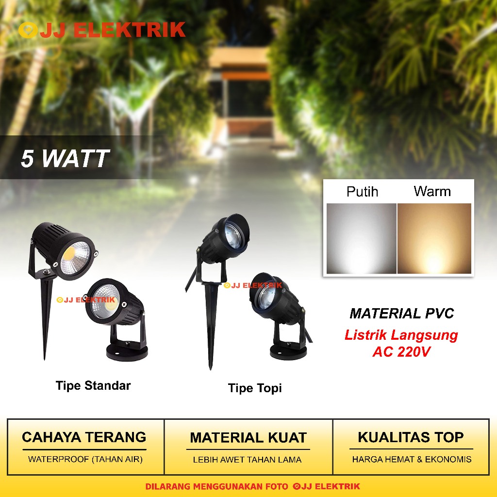 Jual Lampu LED Sorot 5W Waterproof - Spotlight Tempel atau Tancap Untuk ...