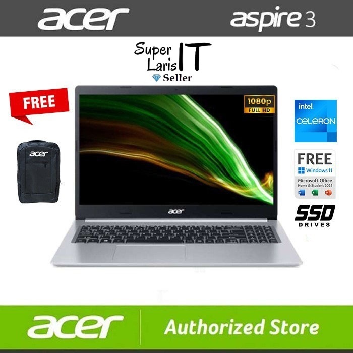 ACER ASPIRE 3 A314-35-C91Z 14 FHD INTEL N5100 RAM 8GB STORAGE 512GB SSD W11 SILVER