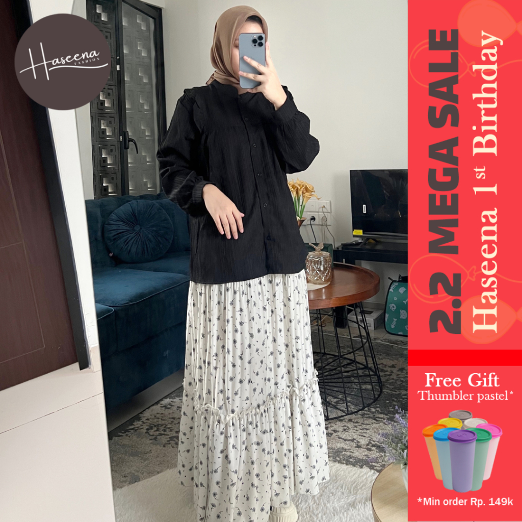 Jual Haseena Rok Plisket Mietaa Rempel Susun Motif Bunga Melati Rok Wanita Skirt Ruffle Anti