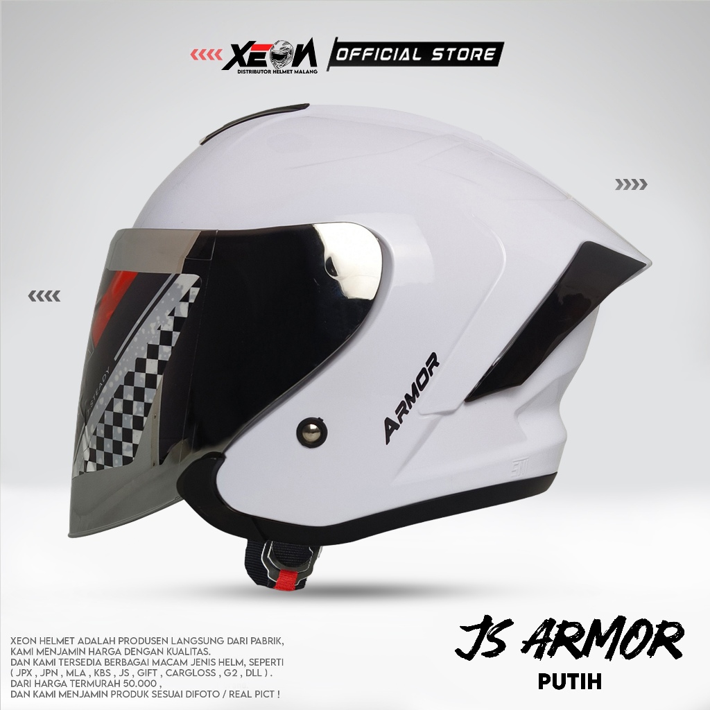 Jual Helm Half Face Js ARMOR WHITE GLOSY Helm Premium Untuk Pria
