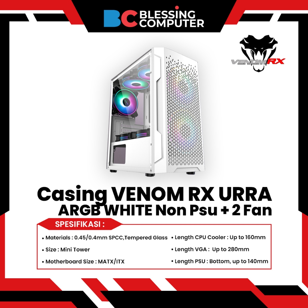 Jual Casing VENOM RX URRA ARGB WHITE Non Psu Include 2 Fan | Shopee ...
