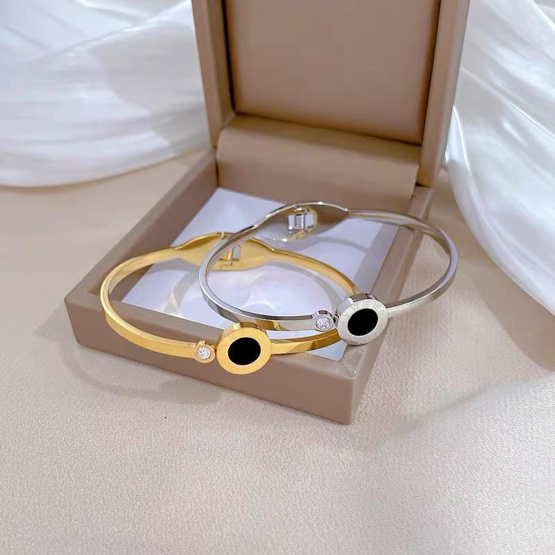 Jual [CD]Gelang Bangle Titanium Wanita Model Bulat Romawi Hitam ...