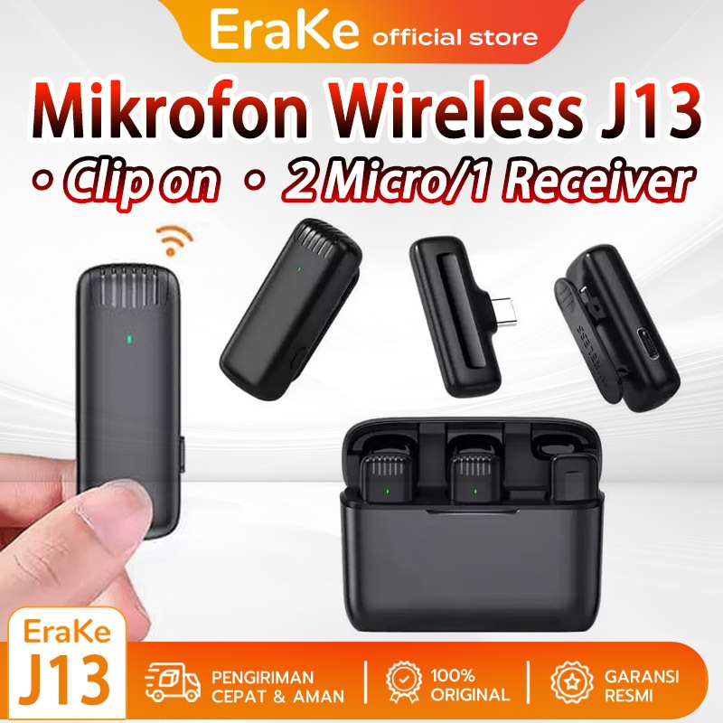 Jual J13 Mic Wireless Microphone Nirkabel Lavalier Dual Wireless Mic Bluetooth Portable Mic Clip
