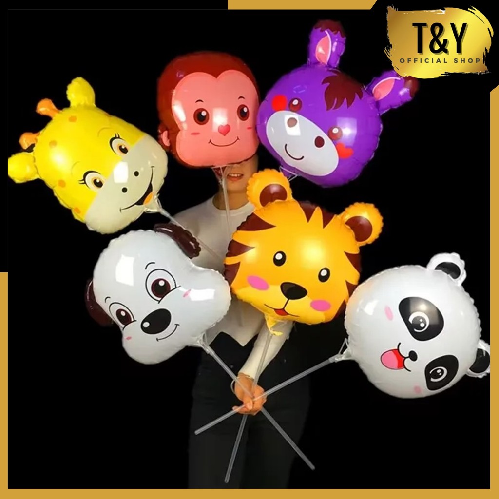 T&Y Balon Foil Jumbo Balon Pesta Ulang Tahun 18 Inch Balon Foil Bulat Kepala Hewan 18Inch Balon Dekorasi Satuan Balloon Theme Birthday Cartoon Animal Head Foil Balloon Cartoon