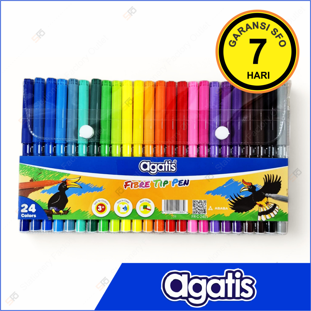Jual Spidol Fiber Agatis isi 24 - Washable Fibre Tip Color Pen - FR-C ...