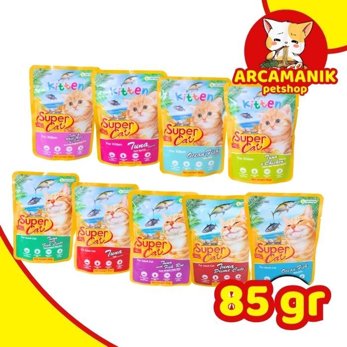 Jual SuperCat Pouch 85gr Adult & Kitten ALL VARIANT wet food super cat