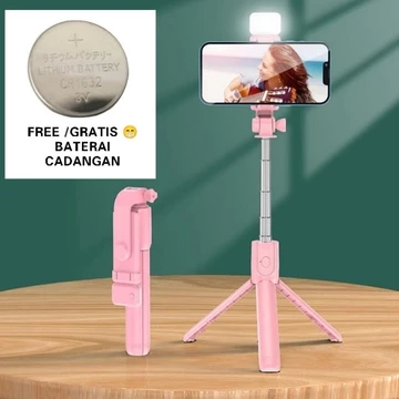 Tripod Tongsis Bluetooth 4 IN 1 Flash Light Tripod Bluetooth Selfie Stick LED Flash Selfi Stik