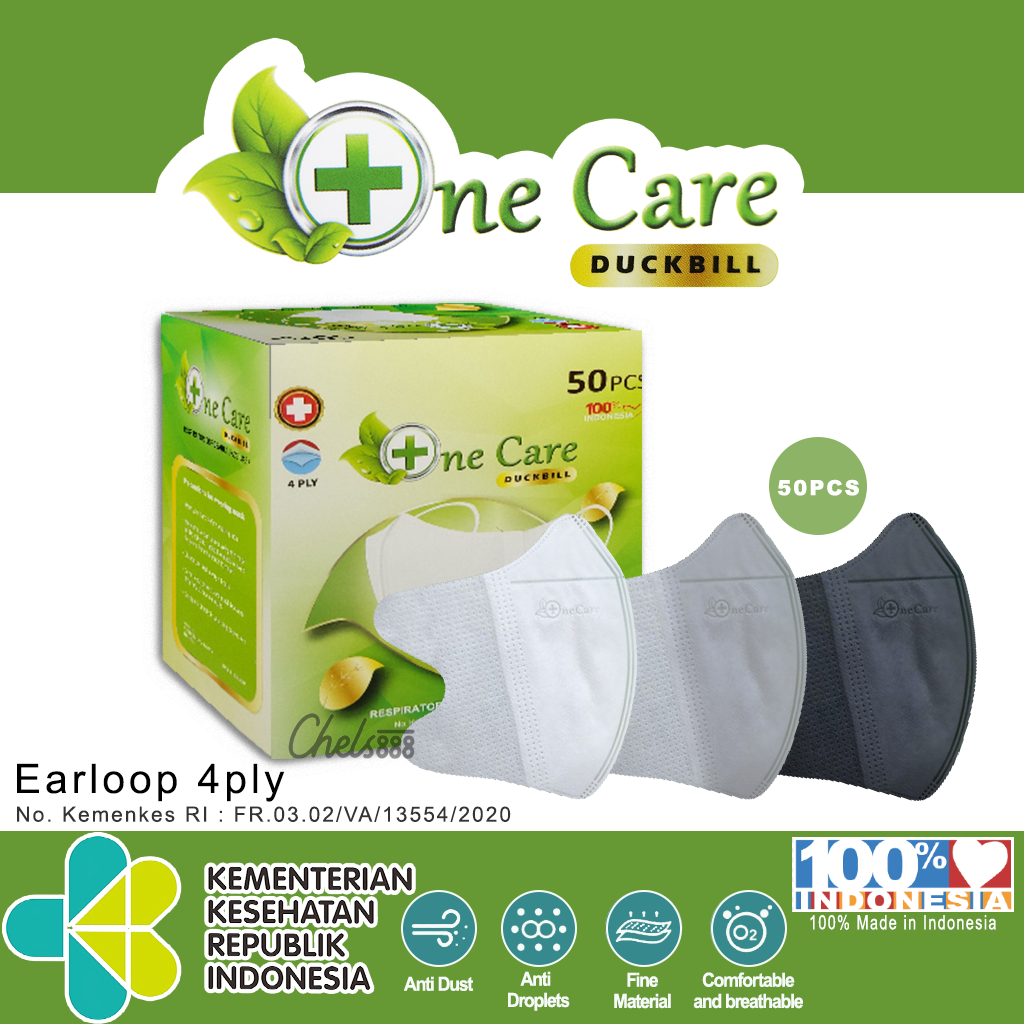 Jual Masker Duckbill Earloop One Care Masker Earloop 4 ply 50 pcs ...