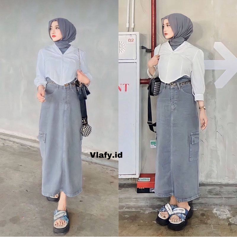 Jual ROK CARGO JEANS HIGHWAIST PREMIUM/ROK CARGO JEANS WANITA/ROK KARGO ...